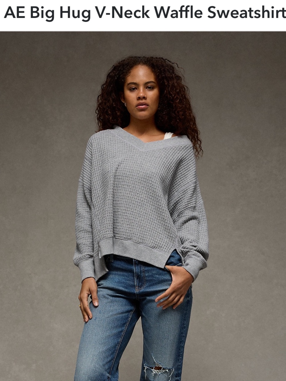 American Eagle Waffle V-Neck Sweatshirt